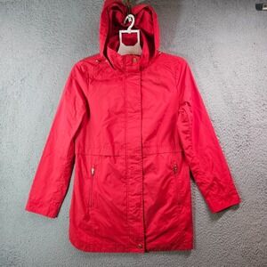 Cole‎ Hann Rain Coat Jacket Women Small Red Full Zip & Snap Button